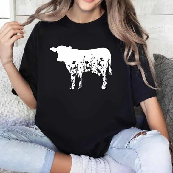 Floral Cow Shirt, Cow T Shirt, Cow Lover Shirt, Farming Shirt, Farm Girl Shirt - Picture 1 of 3